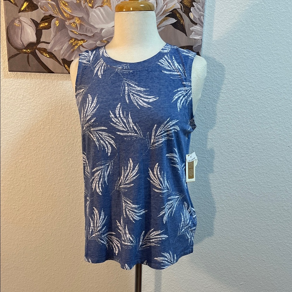 NWT Angels Forever Young Blue Palm-Print Sleeveless Tank Top